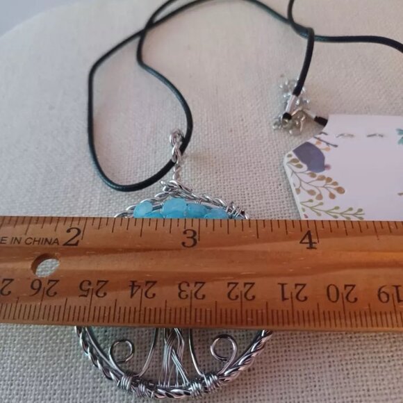 Aquamarine Tree of Life Pendant in Silvertone with Leather Necklace (24 Inches) - Picture 4 of 4